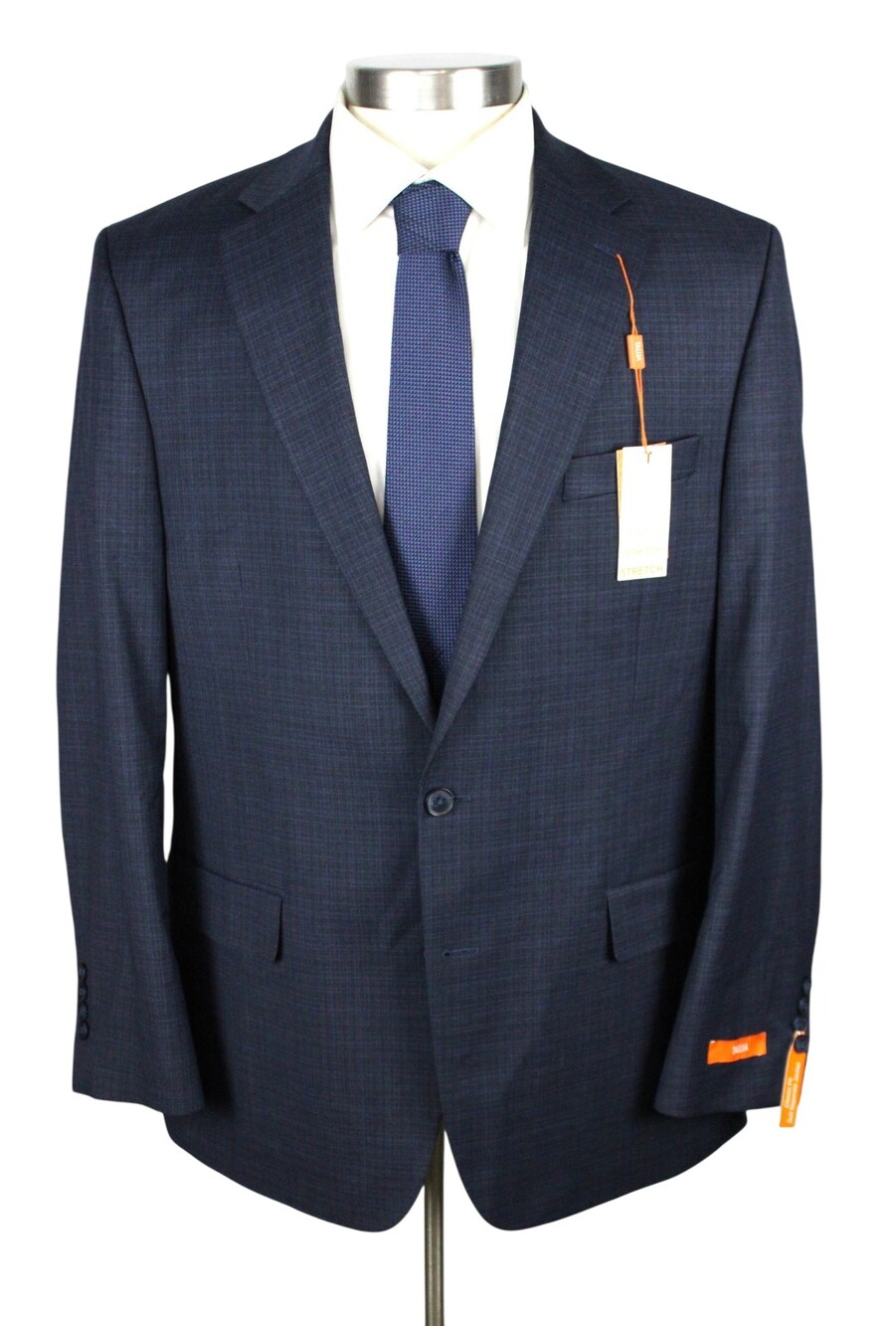 Tallia Suit Jacket Mens 42 L Navy Blue Check Classic Fit Stretch Blazer Business